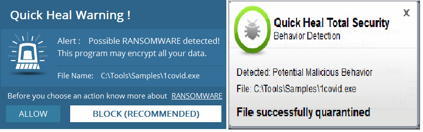 ARW and BDS detection of 1covid.exe