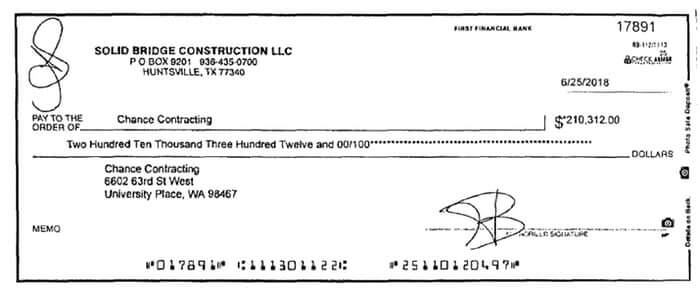 Check sent by Solid Bridge