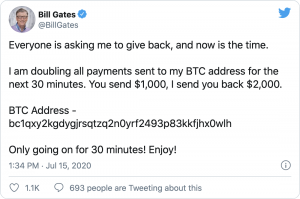 Fake Bill Gates Tweet asks followers to send money to a Bitcoin address 