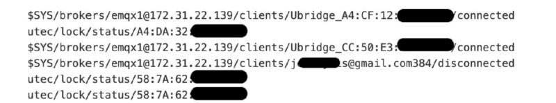 Redacted excerpt of data from Shodan MQTT