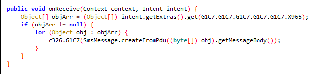 Fig 7. Code snippet of received SMS collection 
