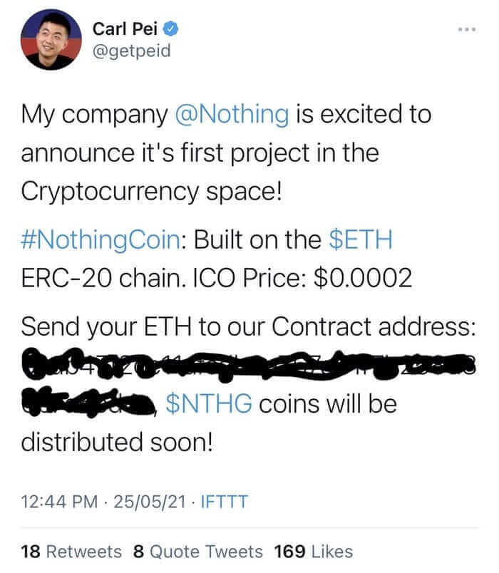 fake pei cryptocurrency tweet