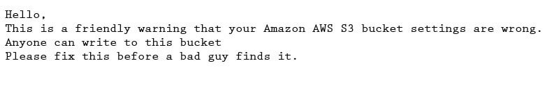 AWS Amazon S3 Bucket Message