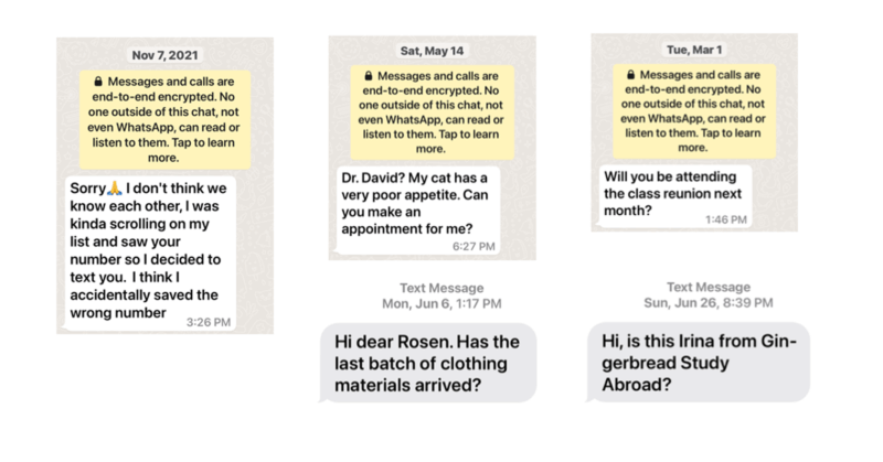 How the typical pig butchering scam correspondence starts.