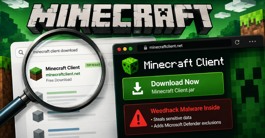 Weedhack Malware Spreads via Fake Minecraft Clients and SEO Poisoning