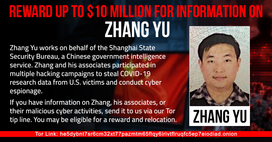 U.S. Offers Up to $10 Million for Tips on Zhang Yu, Charged in HAFNIUM Hacks